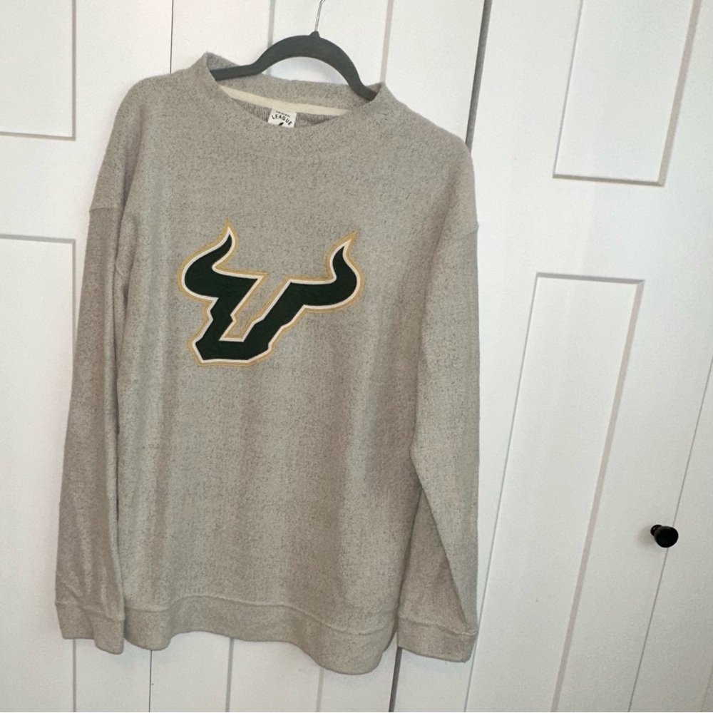 League Gray Crewneck Sweater with Bull Emblem USF